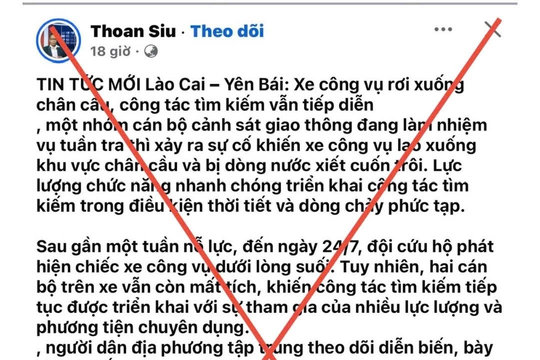 Công an Lào Cai bác bỏ thông tin xe công vụ gặp nạn khiến 2 cán bộ mất tích
