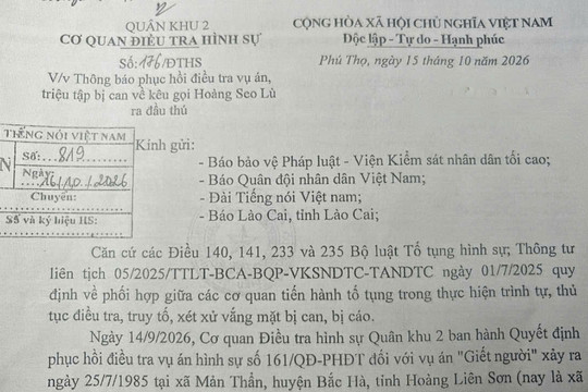 Quân khu 2 phục hồi điều tra vụ án "Giết người" xảy ra năm 1985 tại Lào Cai